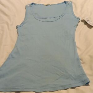 Women's Light Blue Button-Shoulder Tank Top